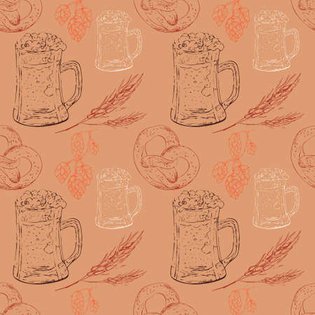 Seamless pattern of beer elementsのイラスト素材