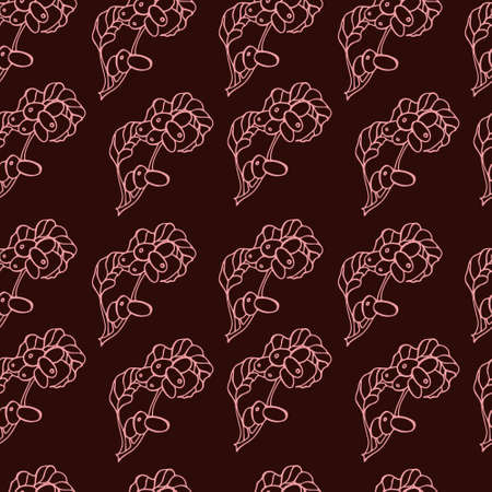 Seamless pattern of hand drawn coffee branch and flowers, for wrapping paper, wallpaper, fabric pattern, backdrop, print, gift wrap, cover of notebook, envelopeGBのイラスト素材