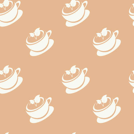 Seamless pattern of cup icon, coffee or tea mug, for wrapping paper, wallpaper, fabric pattern, backdrop, print, gift wrap, cover of notebook, envelopeのイラスト素材