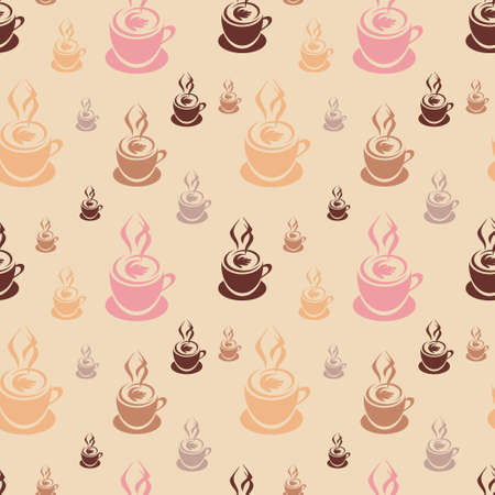 Seamless pattern of cup icon, coffee or tea mug, for wrapping paper, wallpaper, fabric pattern, backdrop, print, gift wrap, cover of notebook, envelopeのイラスト素材