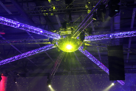 mirror ball trussing light and soundspeakerの写真素材