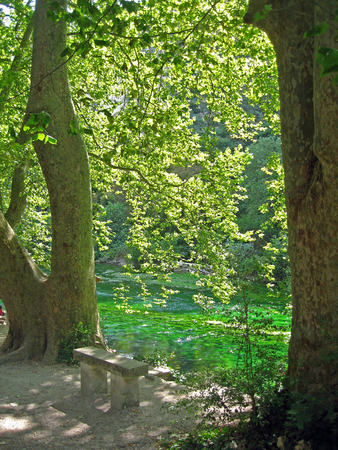 relaxing atmosphere nearby Fontaine de Vaucluse at Franceの写真素材