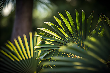 Palm leaves in the garden. Nature background. Selective focus.の素材