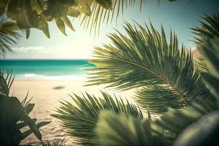 Beautiful tropical beach with palm tree and sea - vintage filter effectの素材