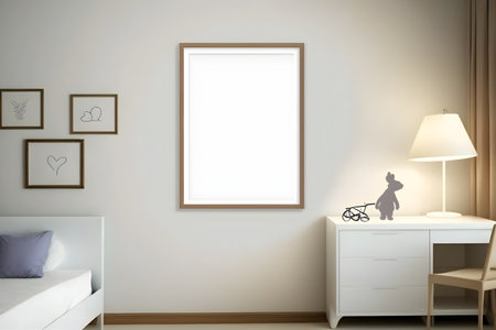 Mock up poster frame in bedroom interior backgroundの素材