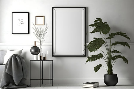 Mock up poster frame in modern interior backgroundの素材