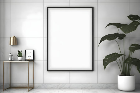 Mock up poster frame in modern interior backgroundの素材