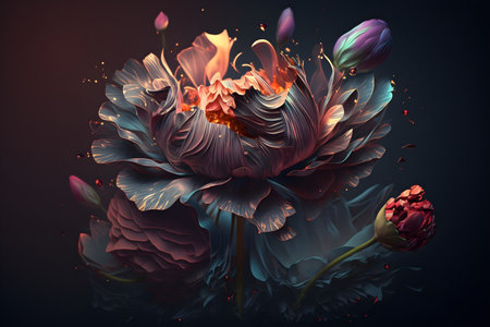 beautiful peony flower on a dark backgroundの素材