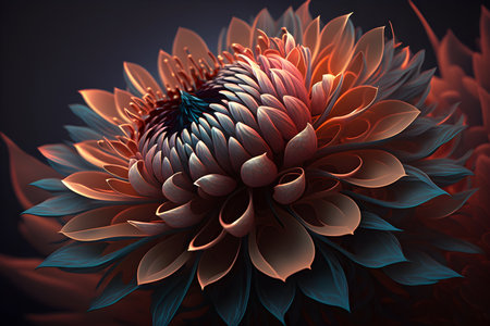 Colorful dahlia flower on dark background. Digital fractal artの素材