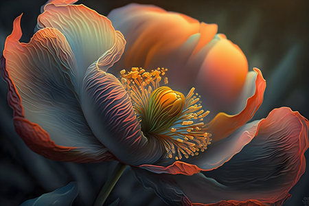 illustration of a peony flower in a blue and orange colorの素材