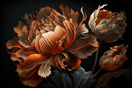 Bouquet of peony flowers on black backgroundの素材