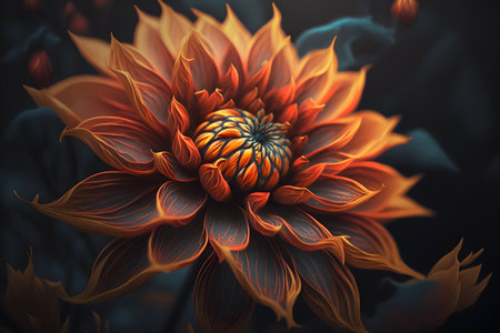 Beautiful orange dahlia flower on a dark backgroundの素材