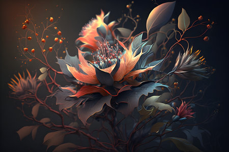 a beautiful floral background with orange flowers and leavesの素材