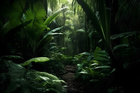 Tropical rainforest. Dark jungle path in the rainforestの素材