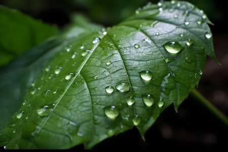 Water drops on green leaf after rain. Shallow depth of field.の素材