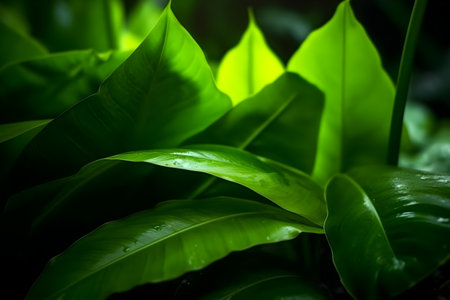 Close up of green leaves with shallow depth of field. Nature backgroundの素材