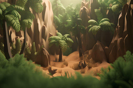 Tropical landscape with palm trees and sand. 3d renderの素材