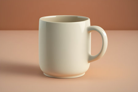 White coffee cup on a beige backgroundの素材