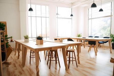 Interior of modern meeting room with wooden table and chairsの素材