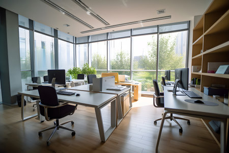 Modern office interior with a lot of equipment and space for your textの素材