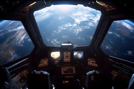 View of the planet Earth from the inside of a passenger plane.の素材