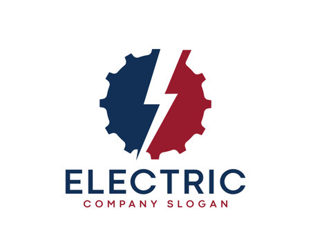 Electric gear logo design template. Gear and lightning vector logo design.のイラスト素材