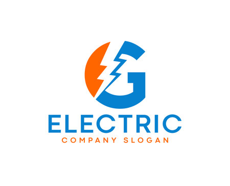 Letter G Electricity logo design vector template. Power energy logo design template.のイラスト素材