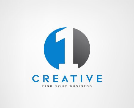 Number O 1 Negative space logo design template. Vector number one logotype design.の写真素材