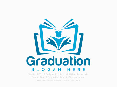 Graduation logo concept with book and graduation cap. Vector illustration.のイラスト素材