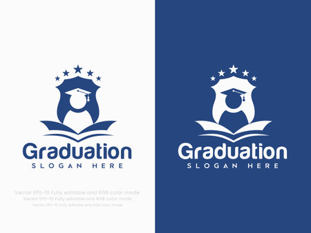 Graduation logo design template. Graduation logo concept with book and cap.のイラスト素材