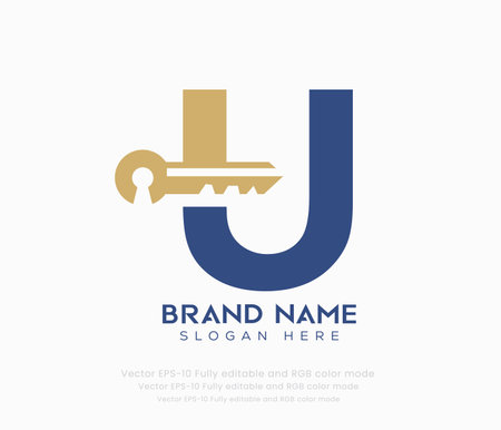 Letter U with key logo concept. Modern logotype design. Vector illustration.のイラスト素材