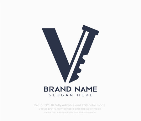 Letter V with key logo design concept. Modern and elegant letter V logo design.のイラスト素材
