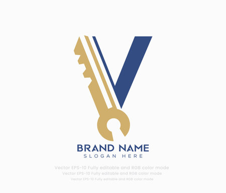Letter V with key logo design template. Creative vector symbol for your business.のイラスト素材