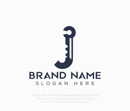 Letter J with key logo design template. Modern vector illustration, logotype concept.のイラスト素材
