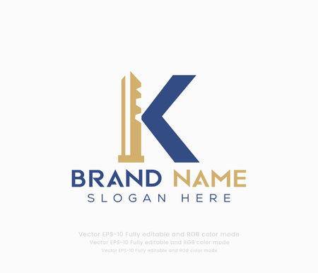 Letter K with key logo concept. Modern letter K with key vector illustration.のイラスト素材
