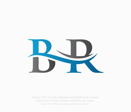 B R Letter Logo Design With Blue Wave. Initial Letter BR Logo Design Templateのイラスト素材