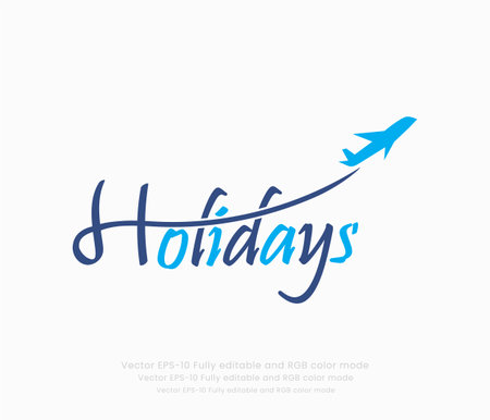 Holidays lettering with airplane and airplane. Vector illustration.のイラスト素材