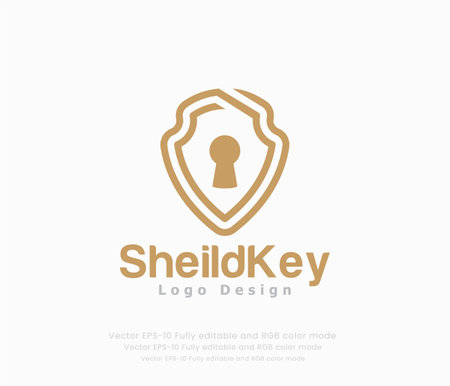 Shield and keyhole logo design template. Shield and keyhole vector illustration.のイラスト素材