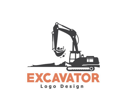 Excavator logo template vector icon illustration design. Heavy equipment logoのイラスト素材