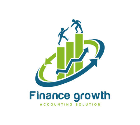 Finance growth logo template. Business people with growth arrow. Vector illustration.のイラスト素材