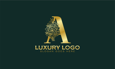 Letter A Floral Luxury Logo Design. Elegant beauty salon, boutique, hotel, jewelry, fashion, boutique logo.の写真素材