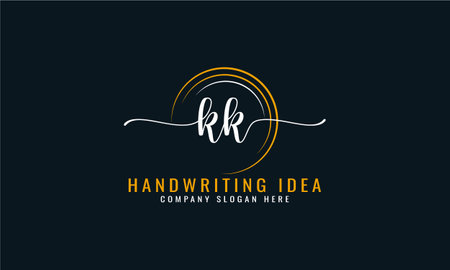 KK handwriting logo with circle template vector logo of initial wedding, fashion, floral and botanical with creative template.のイラスト素材
