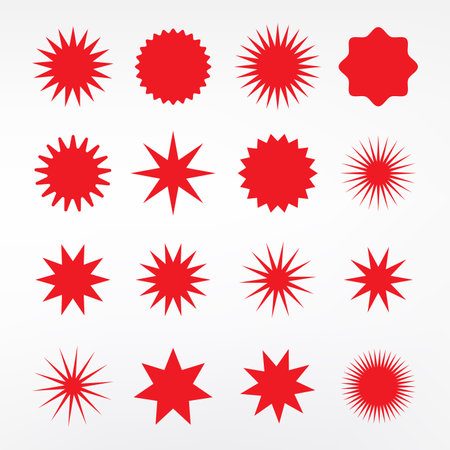 Set of red starburst, sunburst icons. Vector illustration.のイラスト素材