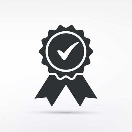Award icon with ribbons and check mark. Vector illustration.のイラスト素材