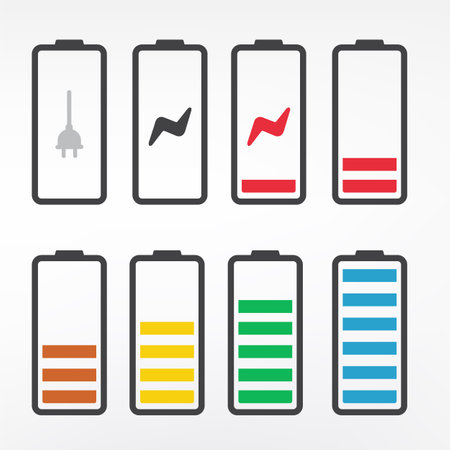 Battery charge level indicator icons set. Battery charge level indicator vector illustrationのイラスト素材