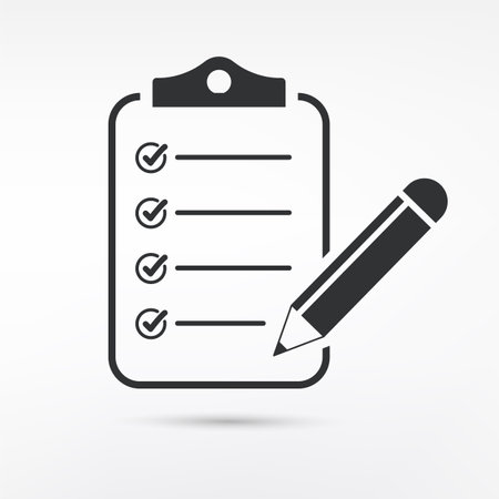 Checklist icon with pencil isolated on white background. Vector illustration.のイラスト素材