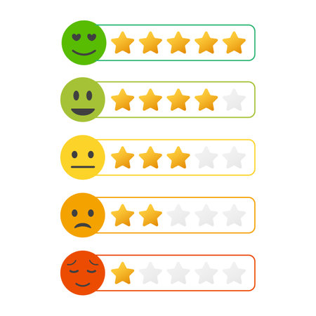 Customer review rating with happy and sad emoticons. Vector illustration.のイラスト素材