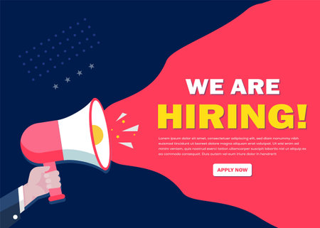 We are hiring announcement with megaphone. Flat design vector illustration.のイラスト素材