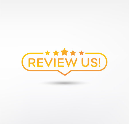 Review us label. Customer review icon. Feedback symbol. Vector illustrationのイラスト素材
