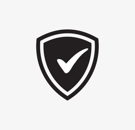Shield check mark icon in flat style. Security vector illustration on white isolated background. Protection business concept.のイラスト素材